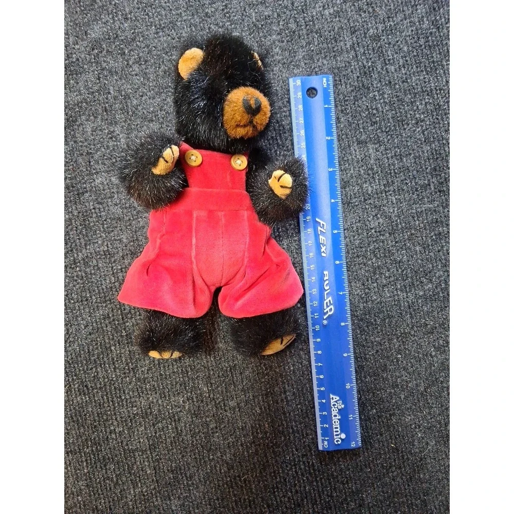Vintage 1993 Ty Black Bear Overalls Red Velvet Stuffed Animal Plush Toy